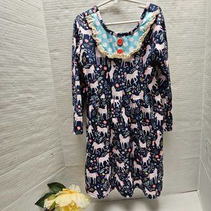 Heather Hill Long sleeve soft Girls Dress Unicorn Horse Magical Flowers 7 -8T